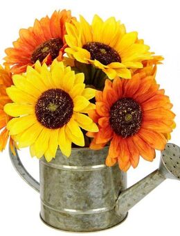 Kunstblume Sonnenblumen in Gießkanne Sonnenblume, I.GE.A., Höhe 21 cm, Herbstgesteck Herbstliche Blumen