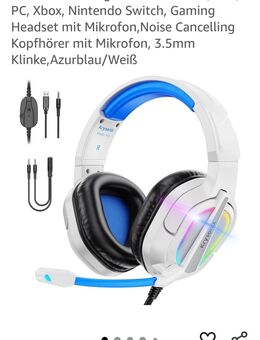 PG2 RGB Gaming Headset für PS4, PS5, PC, Xbox, Nintendo Switch, Gaming Headset mit Mikrofon,Noise Cancelling Kopfhörer mit Mikrofon, 3.5mm Klinke,Azurblau/Weiß - Burgoberbach