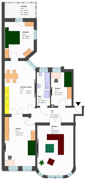 ERSTBEZUG - großzügige 4-Raum Altbauwohnung mit Veranda