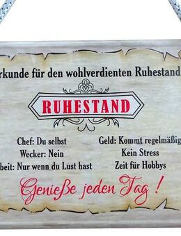 Lustiges Hängeschild Urkunde für den wohlverdienten Ruhestand Witzig Rente Rentner - Hamburg