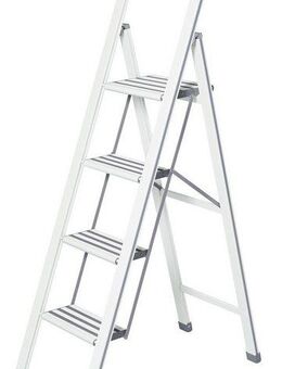 WENKO Trittleiter Modell Alu-Design, Klapptritt Leiter, rutschsichere XXL-Stufen, klappbar, bis 150 kg