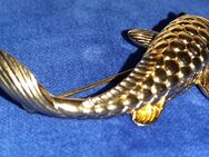 Wels Fisch Brosche Metall 24Karat vergoldete Murano Glas Augen Angler Fischzüchter schönes Sammlerstück - Unterlüß