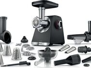 BOSCH Fleischwolf Serie 6 MFWS682B, 3,5kg/Min., Zitruspresse, Raspel, Wurststopfer, 500 W, 2 Lochscheiben (3&8mm), 10 J Motorgarantie, Planetengetriebe, schwarz