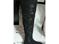 Gr. 36 - 41, elegante Overknee Stiefel mit Blumen- Muster ( leicht glänzend ) - Bruchköbel