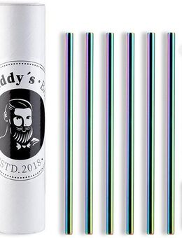 Buddy's Trinkhalme Buddy´s Bar, (Set), wiederverwendbar, 6 Strohhalme + Reinigungsbürste, Regenbogen-Look