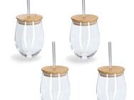 Zeller Present Gläser-Set, Bambus, Glas, Silikon, 4-teilig, inkl. Trinkhalm, 500 ml
