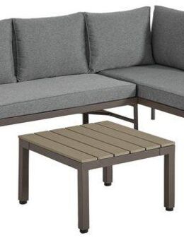 KONIFERA Gartenlounge-Set Badalona, (Set, 9-tlg., 2x Bank, 1x Tisch 57x57x35cm, inkl. Auflagen, Nonwood, Stahl), 2 Sofa mit Rückenlehne+Ablagefläche, verschiedene Stellmöglichkeiten