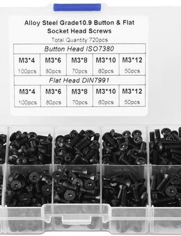 720pcs Sechskantschrauben M3 Schraube Set 4 mm 6 mm 8 mm 10 mm 12 mm schwarz Legierung Stahl Knopf & flach Kopf - Wuppertal
