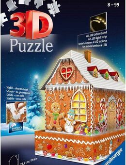 Ravensburger 3D-Puzzle Lebkuchenhaus bei Nacht, 216 Puzzleteile, inkl. LED-Lichterband, Made in Europe