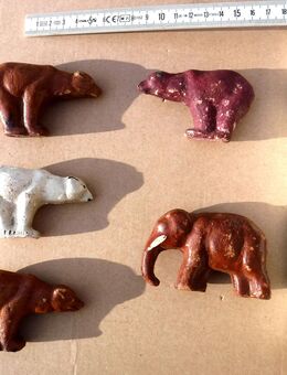 antiquarisches Kinderspielzeug / Zootiere "Elephant, Eisbär und 3 Braunbären", um 1920 - Dresden