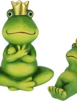 I.GE.A. Dekofigur Deko Garten Figur Froschkönig (2 St), 2er Set Frosch mit Krone Gartendeko Tierfigur Deko Statue Gartenfigur
