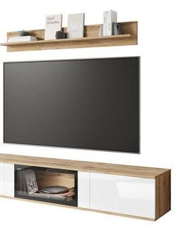 INOSIGN Wohnwand Caro, stehend und hängend montierbar, (Komplett-Set, 4-St., Vitrine Türanschlag links/rechts wechselbar), grifflose Design, höhenverstellbare Einlegeböden