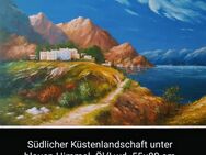 Südlicher Küstenlandschaf mit einigen Häusern am Ufer. - Nürnberg