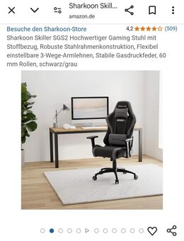 SHARKOON Skiller SGS2 Marken Gamerstuhl Bürodrehstuhl ergonomisch verstellbare abnehmbare Nacken- und Lendenwirbelkissen verstellbare Armlehnen Wippfunktion Federung Schwarz Grau 2 Jahre alt - Schladen-Werla