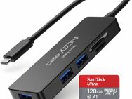 OTG USB 3.0 Typ C, Hub 3x USB 3.0 Typ A & DUAL Speicherkartenleser deleyCON, SD & MicroSD Laufwerke, SanDisk Ultra MicroSDXC 128GB mit einer Datenübertragung von bis zu 120MB/s, inklusive SD-Adapter - Fürth