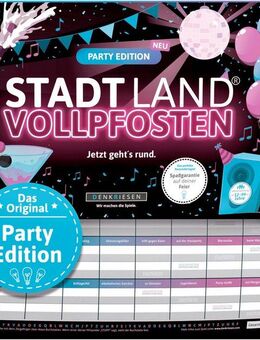 Denkriesen Spiel Stadt Land Vollpfosten® Party Edition, Familienspiel, Spielblock, Made in Germany