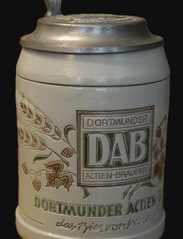 Bierkrug mit Zinndeckel , Steinzeug , 0,5Liter , DAB - Dortmunder Actien - Brauerei , 1988 , Salzglasur , Höhe 16,5cm , K7 - Görlitz