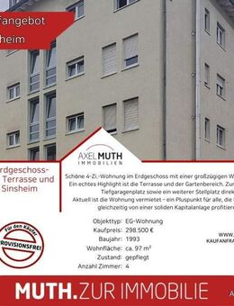 4-Zimmer-Erdgeschoss-Wohnung mit Terrasse und Garten in Sinsheim - Sinsheim