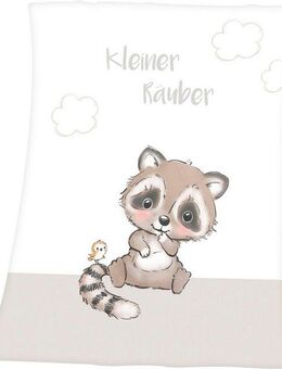 Babydecke Kleiner Räuber, Baby Best, mit niedlichem Waschbär Motiv und Schriftzug, Kuscheldecke