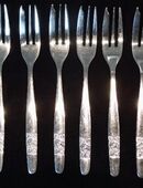 6 Kuchengabeln Rose rostfrei 15,5 cm Vintage zus. 4,- in 24944