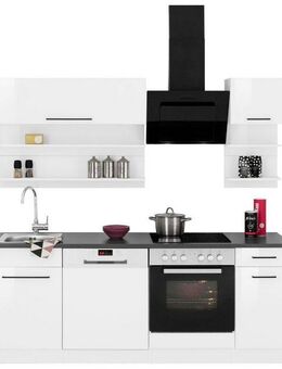 KOCHSTATION Küchenzeile KS-Tulsa, mit E-Geräten, Breite 210 cm, schwarze Metallgriffe, MDF Fronten