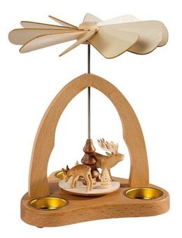 SAICO Original Weihnachtspyramide Tischpyramide, mit geschnitzten Figuren, für 3 Teelichte, HxØ: 23x18 cm