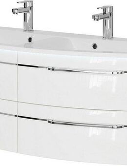 Saphir Waschtisch Serie 7045 Mineralmarmor-Waschtisch und Unterschrank, 131 cm breit, Doppel-Waschplatz mit 4 Schubladen, Badmöbel Set mit Waschtisch