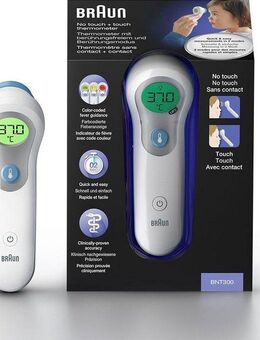 Braun Stirn-Fieberthermometer No touch + touch Stirnthermometer - BNT300, Mit Position Check™ - Anleitung für genaue Messwerte