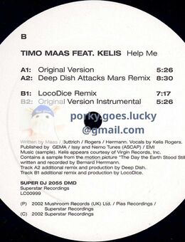 Timo Maas Feat. Kelis - Help Me 2002 12" Vinyl House Deep House - München Bogenhausen