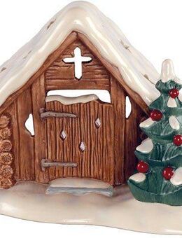 Goebel Teelichthalter Waldkapelle, Höhe ca. 16,5 cm, Weihnachtsfigur aus Steingut (1 St), Sammlerfigur, Weihnachtsdeko mit Baum, inkl. 1x Teelicht