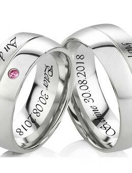 Traumhaft Edelstahlringe E971 mit Zirkonia Raspberry und Außengravur - Aholming