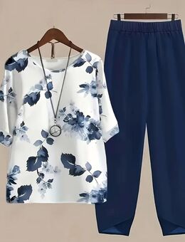 Damen Freizeit Hosenanzug mit blauen Blumenmuster / Größe XXL - Marl (Nordrhein-Westfalen)