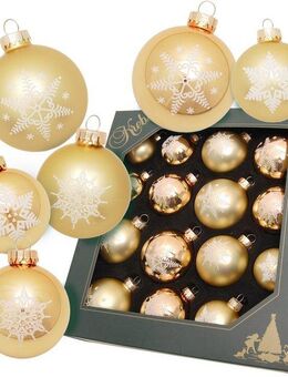 Krebs Glas Lauscha Weihnachtsbaumkugel Schneeflocke goldfarben (16 St), Weihnachtsdeko, Christbaumschmuck, Christbaumkugeln aus Glas