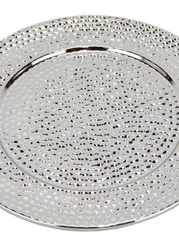 I.GE.A. Dekotablett Keramik-Schale (1 St), Dekoschale silber Tablett Weihnachtsdeko Deko Advents-Tablett rund