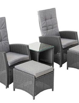 KONIFERA Garten-Essgruppe »New Paris«, (Set, 11-tlg., 2 Sessel, Rückenlehne verstellbar, Tisch 50x50x51,5 cm, 2 Hocker), inkl. Auflagen, Aluminium/Polyrattan