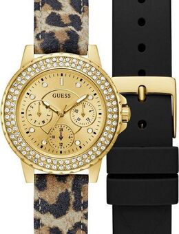 Guess Multifunktionsuhr CROWN JEWEL GW0660L2, (Set, 2-tlg., mit schwarzem Silikonwechselband), Armbanduhr, Quarzuhr, Damenuhr