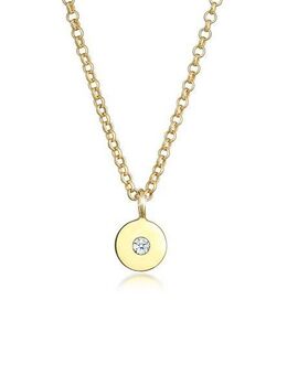 Elli DIAMONDS Collierkettchen Plättchen Rund Diamant (0.015 ct) 375er Gelbgold