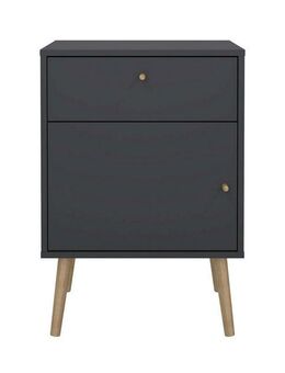 andas Nachtkommode Bodo, Nachttisch, Nachtschrank, Beistelltisch, 1 Tür, 1 Schublade, Beine und Griffe aus Massivholz, Breite 50 cm