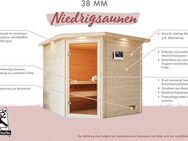 welltime Sauna »Josie«, BxTxH: 196 x 187 x 146 cm, 38 mm, (Set) 9-kW-Ofen mit int. Steuerung