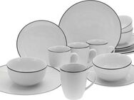 CreaTable Kombiservice Luna Black Line (16-tlg), 4 Personen, Porzellan, handgemaltes Liniendekor
