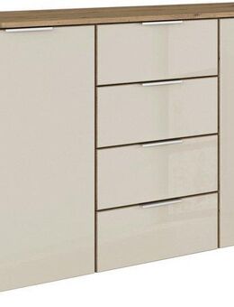 rauch Kombikommode Sideboard Kombikommode Schubladenkommode AGORDO mit Glasfront (in zwei Griff-Farben, Breite 120 cm inkl. Soft-Close-Funktion), vier große Schubladen, mit insgesamt 4 Einlegeböden MADE IN GERMANY