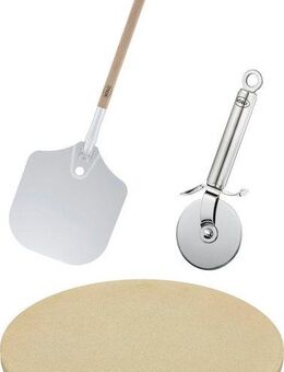 RÖSLE Pizzastein Barbecue Pizza-Set, Schamottstein, 3-tlg., inkl. Pizzaschieber und Pizza- und Flammkuchenschneider