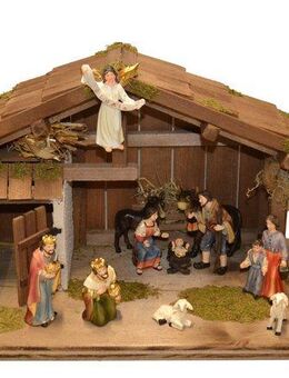 Alfred Kolbe Krippe Krippenstall, mit 9,5 cm Poly-Figuren 13tlg.