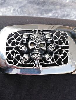 massive Gürtelschnalle buckle aus Edelstahl - Skull / Totenkopf - Bruchköbel