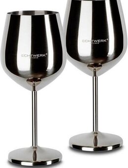 ECHTWERK Weinglas Silber Edition, Edelstahl, 2-tlg.bruchsichere Weingläser/Weinkelche, 0,5 L