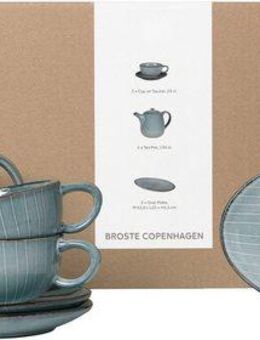Broste Copenhagen Teeservice Single Geschirr-Set Nordic Sea, inkl. 1 Päckchen Papierserviette (8-tlg), 2 Personen, Keramik, Beliebte Geschirr Sets Exclusiv mit Geschenk
