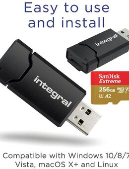 Speicherkartenleser integral MicroSD Laufwerk, USB 3.1 Typ A, SanDisk Extreme MicroSDXC 256GB mit einer Datenübertragung von bis zu 200MB/s, inklusive SD-Adapter - Fürth