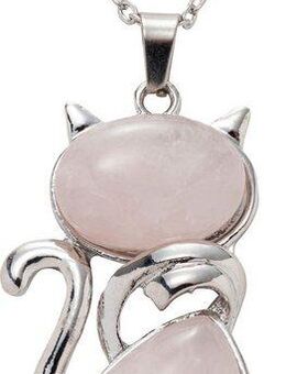 Firetti Kette mit Anhänger Schmuck Geschenk Edelstahl Halsschmuck Halskette Ankerkette Katze, Made in Germany - mit Rosenquarz