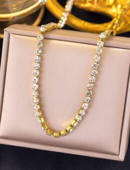 ☝️☝️☝️ Halskette Edelstahl Gold, klare Zirkonia, Länge: 40+5 cm, NEU⭐⭐⭐⭐⭐ - Gersthofen