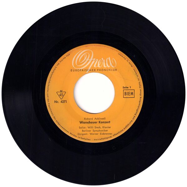 7'' Single Vinyl Schallplatte RICHARD ADDINSELL Warschauer Konzert - Zeuthen